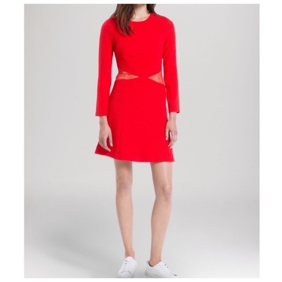 Sandro Paris Rayke Red Lace Cutout Jersey Dress - Picture 12 of 12